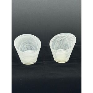 Carolina Candle White Swirl Art Glass Votive Holders Set of‎ 2 Slanted Rim 9933
